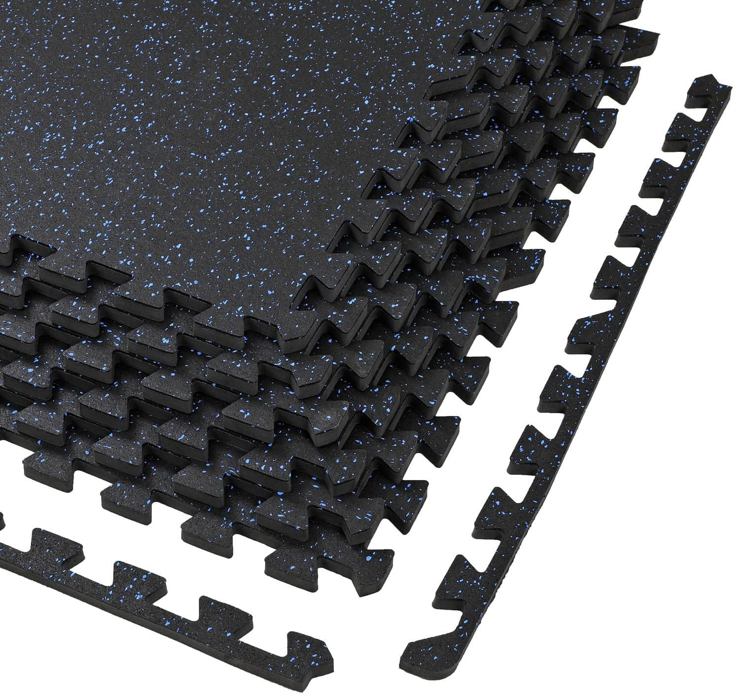 Xspec Interlocking Rubber EVA Foam Exercise Mat - Durable Gym Flooring Tiles | 48 sq ft (12 Tiles) | Black/Blue