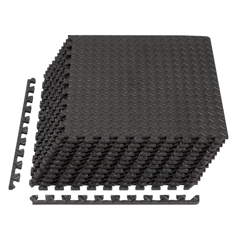 Sweetcrispy Interlocking Rubber Floor Tiles, 1/2 Inch Thick Non-Slip Gym Flooring Mats for Home Gym, Garage & Workout Space, 6 Pcs