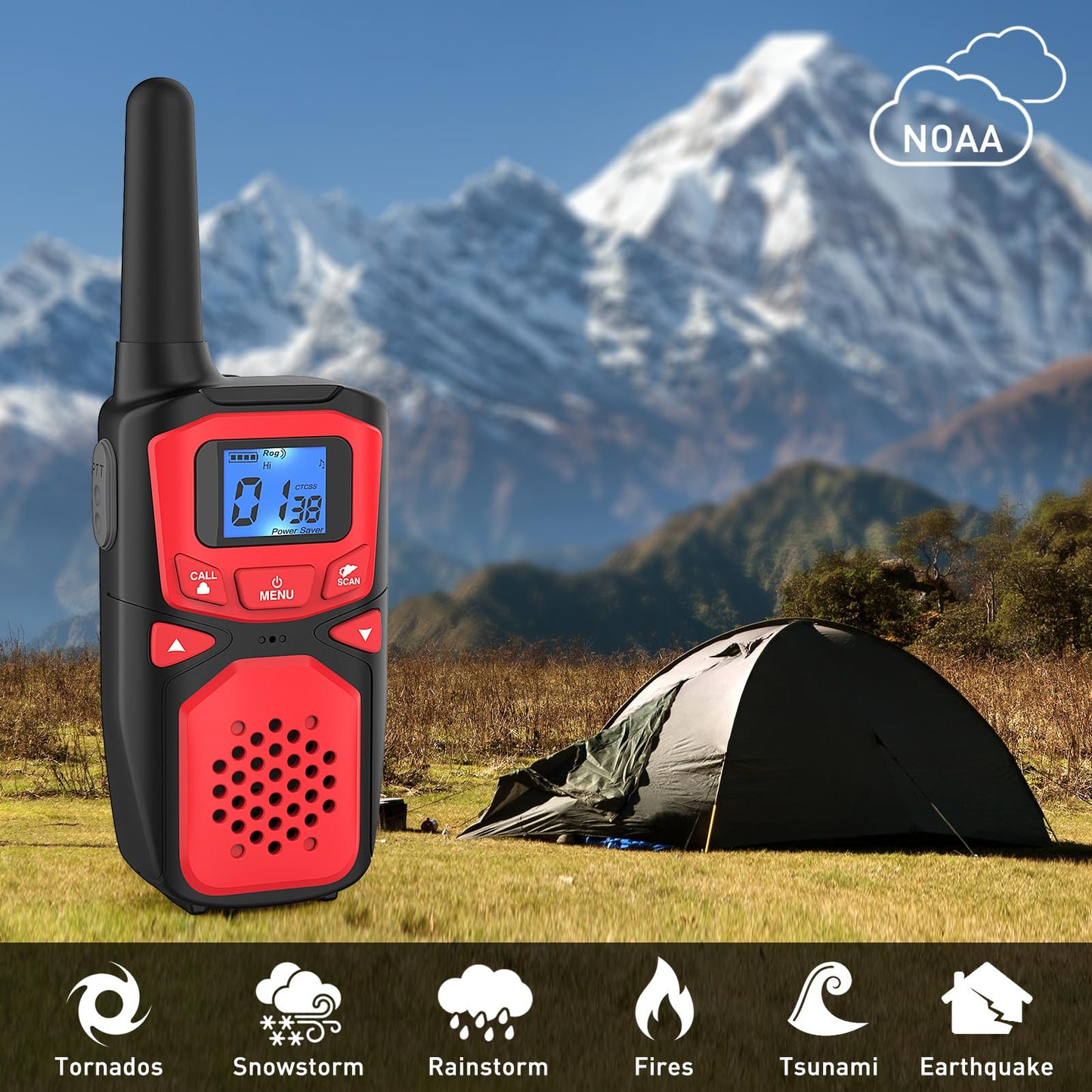 WokTok Adult Walkie Talkies Long Range Rechargeable Portable Two-Way Walkie Talkie, Camping Gear, SOS Sirens, NOAA Weather Alarms, Kid's Toys, Easy-to-Use Walkie Talkies,2 Packs(No Batteries)