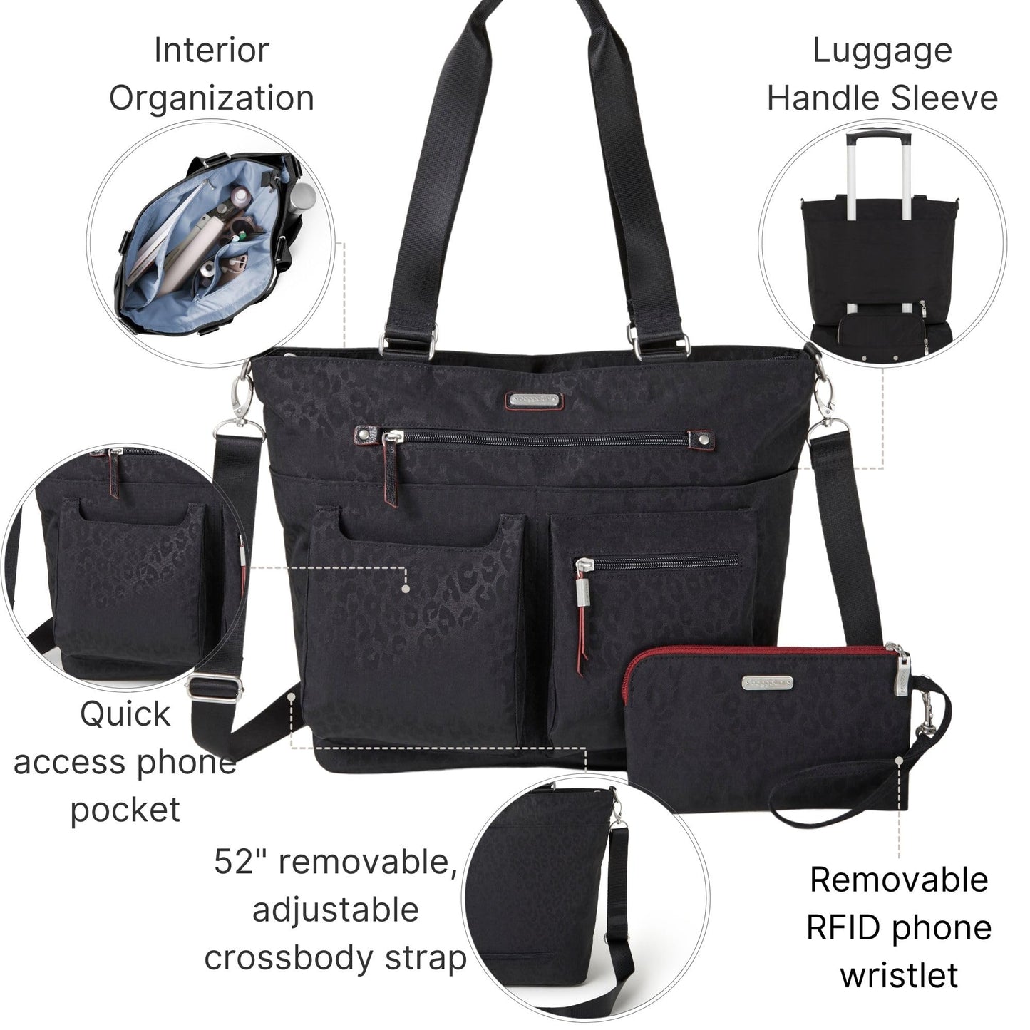 Baggallini Any Day Tote with RFID Phone Wristlet - Adjustable Crossbody Tote Bag for Women - Lightweight Travel Bag