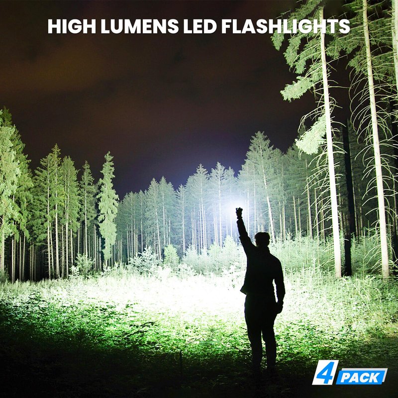 ALSTU 4 Packs Flashlight Rechargeable, 990,000 High Lumens Bright Flash Light, 5 Modes Adjustable Linternas, Powerful Handheld LED Flashlights for Home Camping