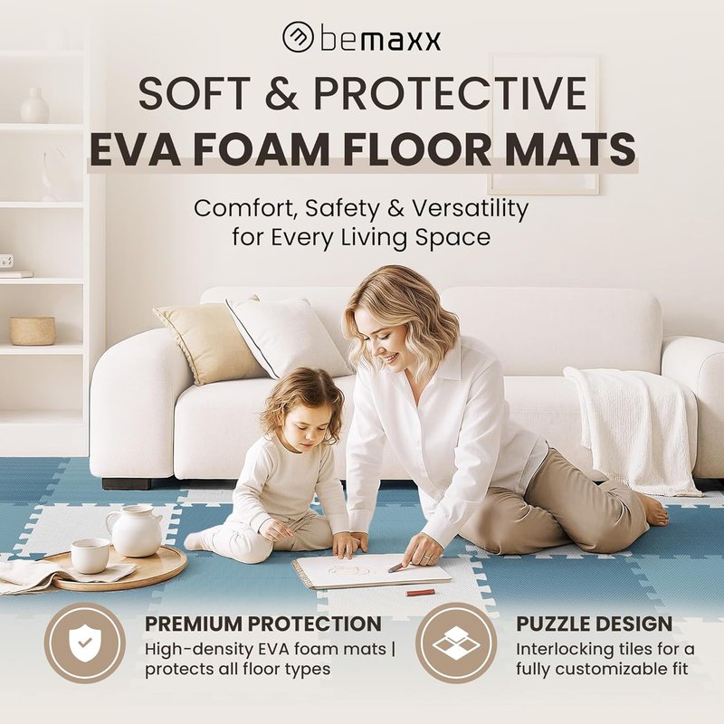 Gym Mats Set - 18 Pcs EVA Interlocking Foam Floor Tiles | 12.6"x12.6"x0.4" Protective Flooring for Home Workout, Exercise & Fitness