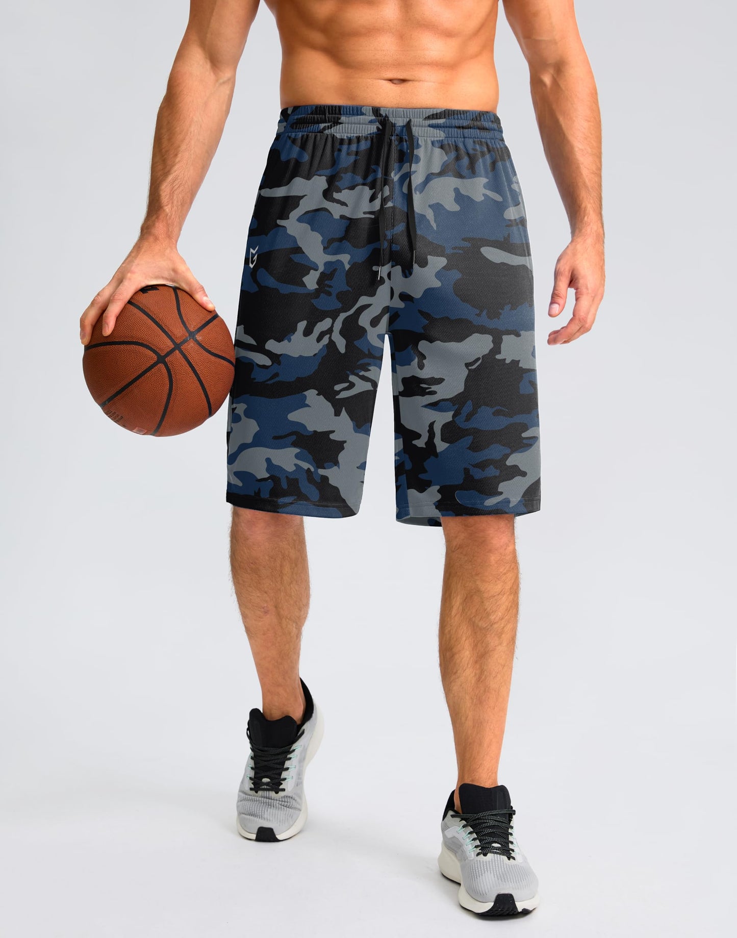G Gradual Men's Athletic Shorts with Pockets 9" / 11" Long Basketball Shorts Lightweight Quick Dry Gym Workout Shorts for Men(Blue Camo,S)