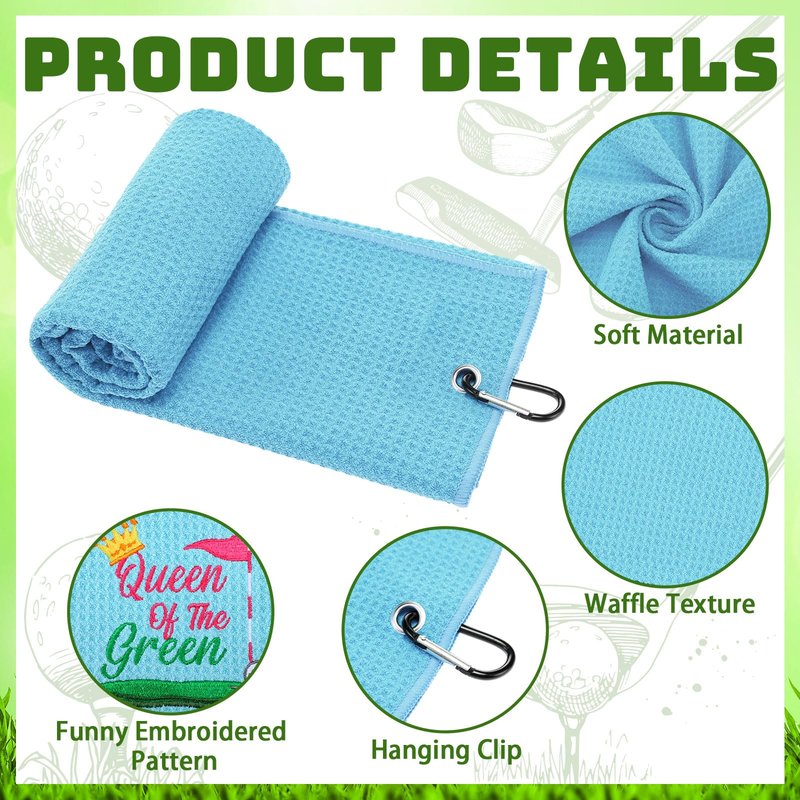 FuWeave 4 Pcs Golf Towels Golf Gifts for Men Women Embroidered Towels Retirement Gift for Dad Mam Grandpa Husband Golfer Party Accessory(Pink, Green,Cute)