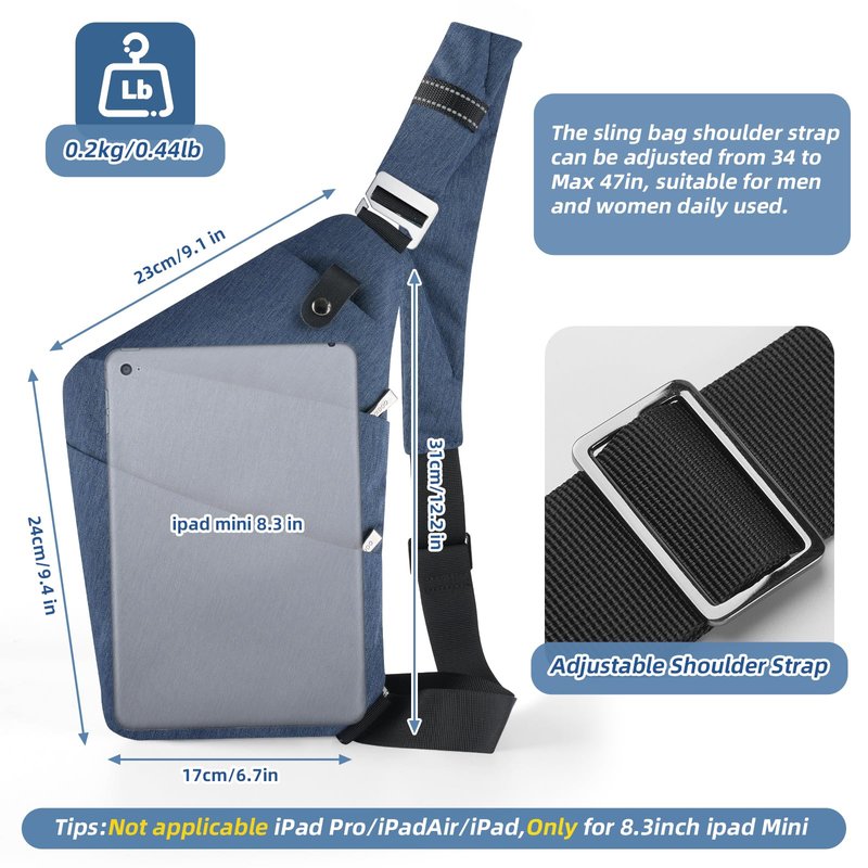 VADOO Sling Bag - Anti-theft Crossbody Shoulder Bag for Men and Women (Navy Blue)
