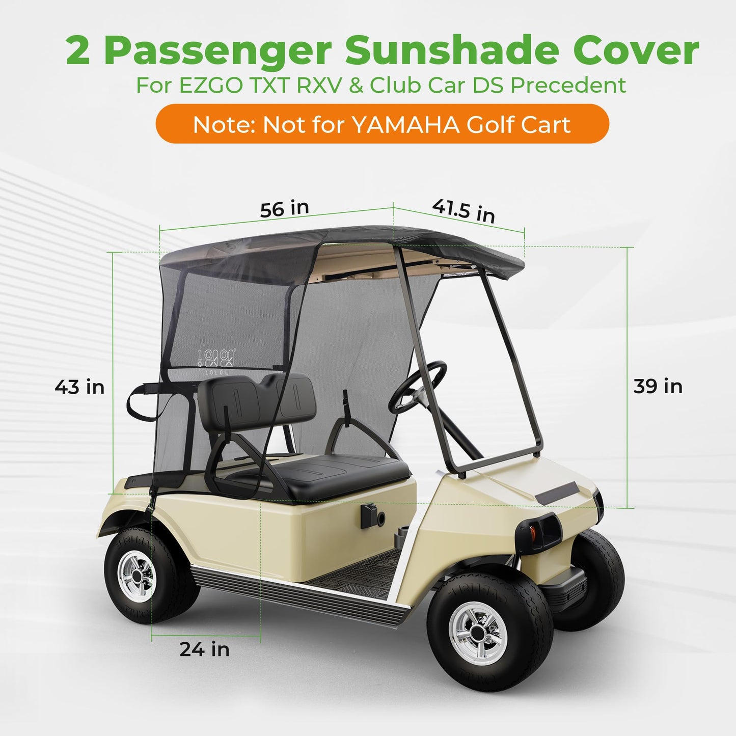 10L0L 2 Passenger Golf Cart Sun Shade Cover for EZGO TXT RXV & Club Car DS Precedent Tempo - Foldable UV Protection Cover Heat Blocking Design, Black