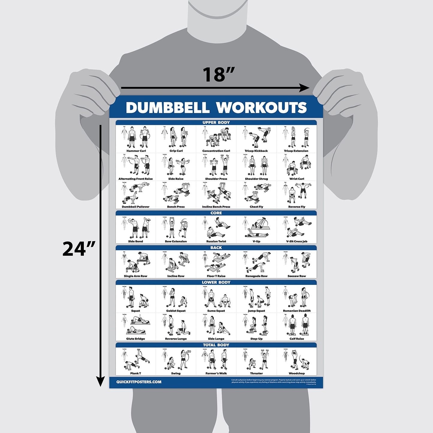 17 Pack - Exercise Poster Set: Dumbbell, Suspension, Kettlebell, Muscular, Medicine Ball, Battle Rope, Resistance Bands, Stretching, Bodyweight, Barbell, Yoga and More (LAMINATED, 18" x 24")