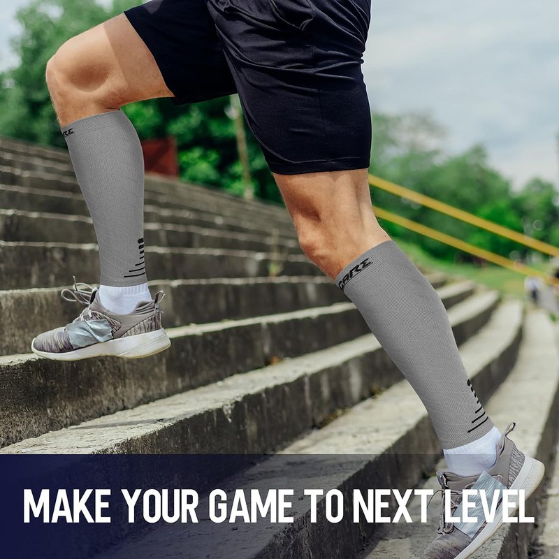 Calf Compression Sleeve - Footless Support Socks for Running | Pain Relief for Shin Splints & Varicose Veins, Gray/Black, Large