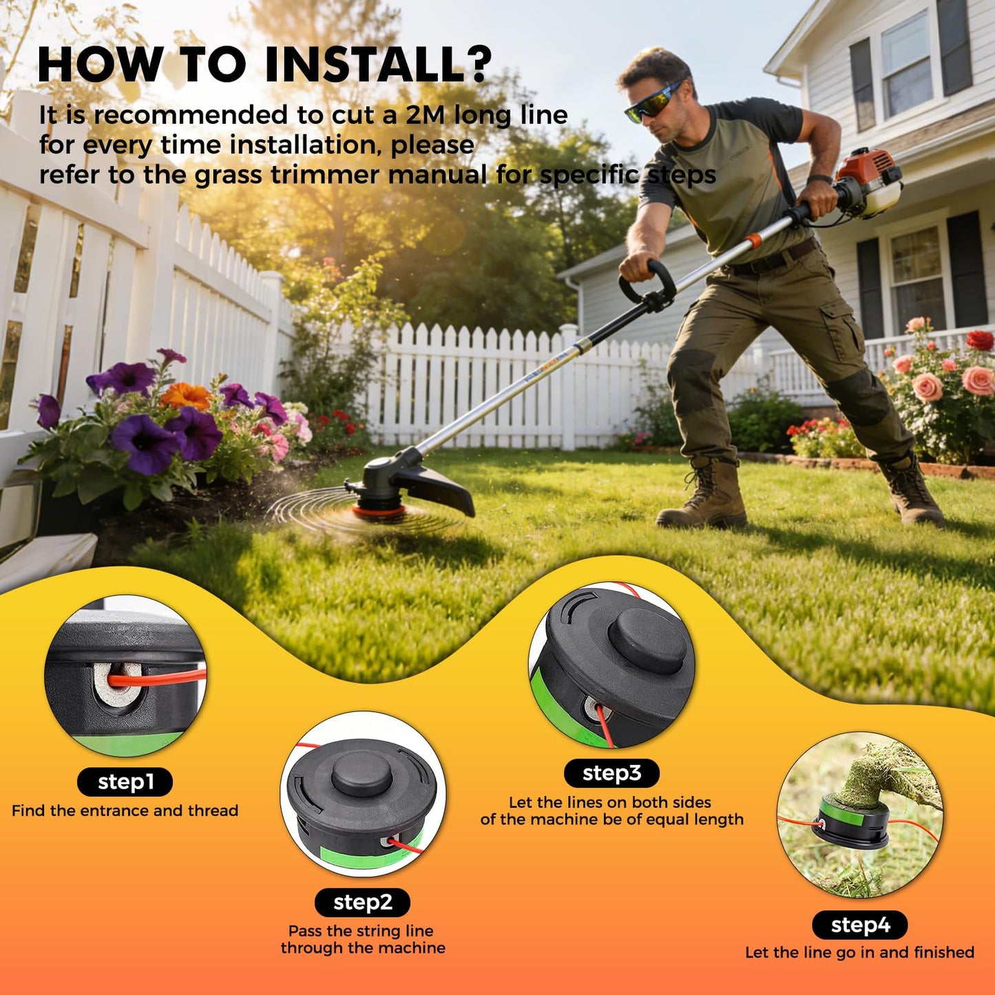 AretiTrin 095 String Trimmer Line,Round Orange Heavy Duty Weed Eater String, Premium Nylon Universal 0.095" Diameter x 3LB -837ft for Lawn Edging & Thick Weeds