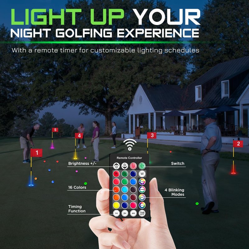 KINGTOP Rechargeable LED Golf Hole Light - Waterproof, Focused Illumination Lens, Remote-Controller, Perfect for Backyard Night Golf Practice Putting Green, Camping, Outdoor Party, O-4Pack