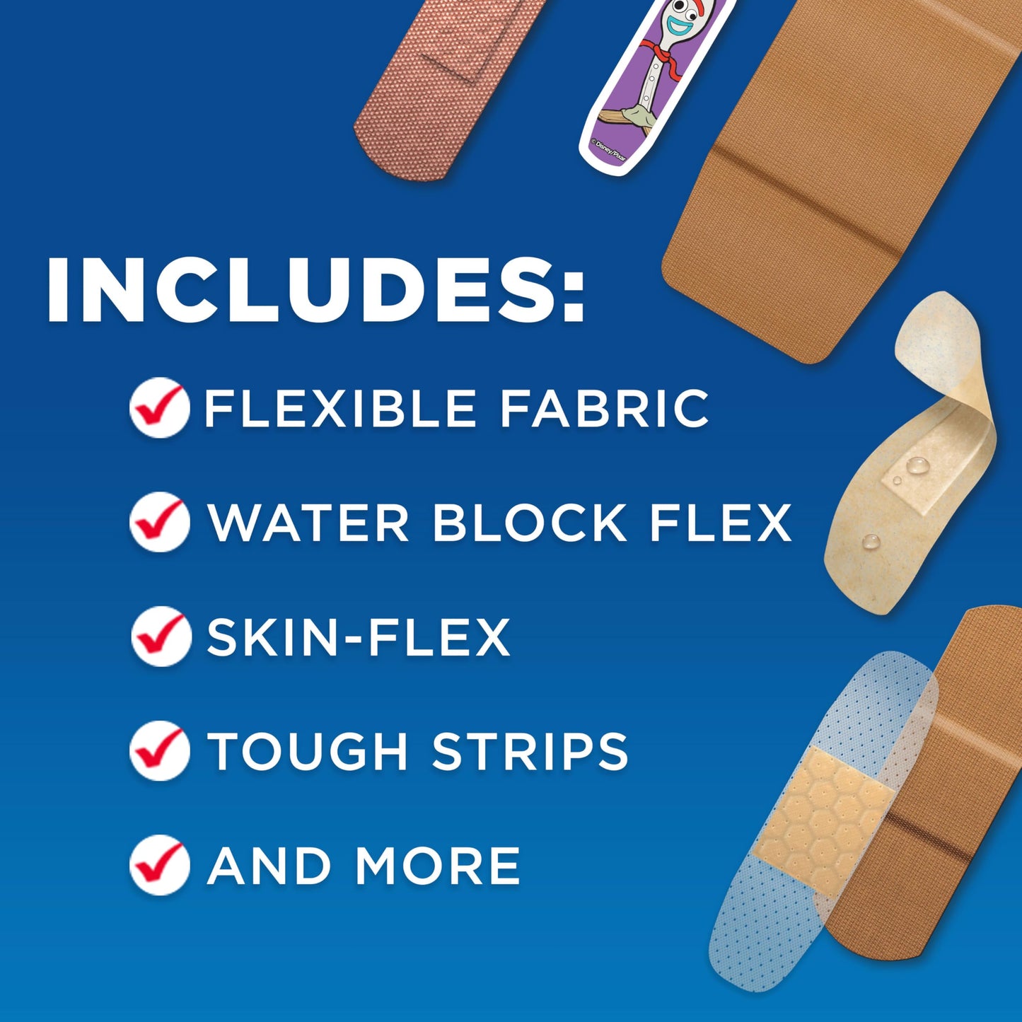 BAND-AID Brand Adhesive Bandage Family Variety Pack in Assorted Sizes Featuring Water Block Flex, Flexible Fabric, Skin-Flex, Tough Strips & Pixar Character Bandages, 110 ct