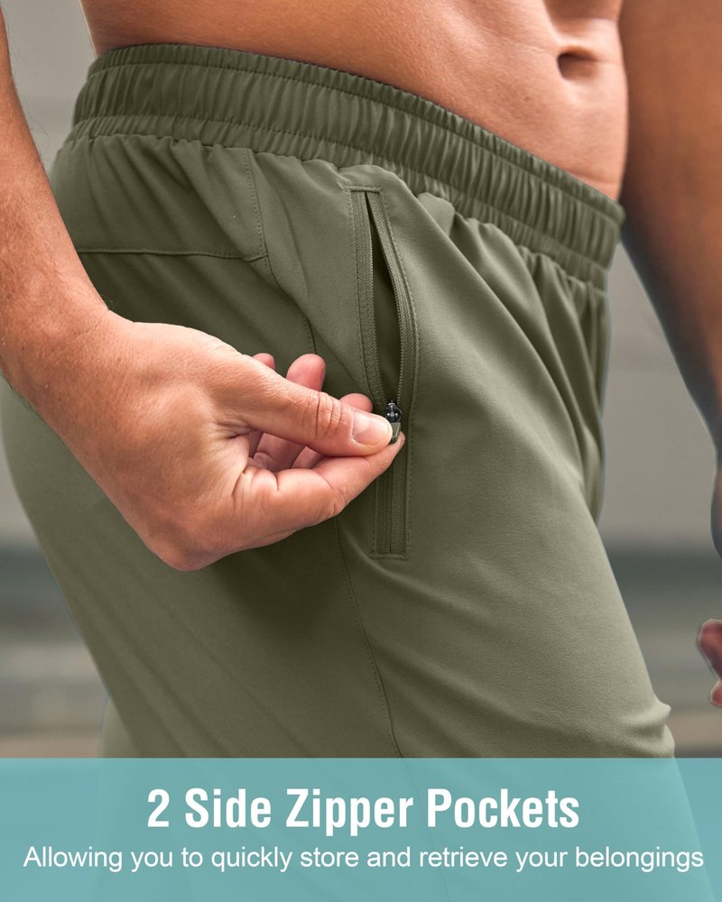 Men's Athletic Running Shorts with Zipper Pockets Quick Dry 7"/ 5"/ 9" Workout Gym Shorts for Basketball Hiking(Sage Green,7XS)