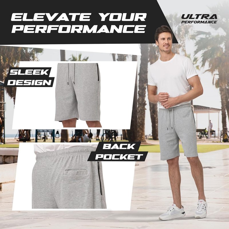 Men's Athletic Workout Shorts - Ultra Performance 3-Pack with Zipper Pockets | Small - 5X