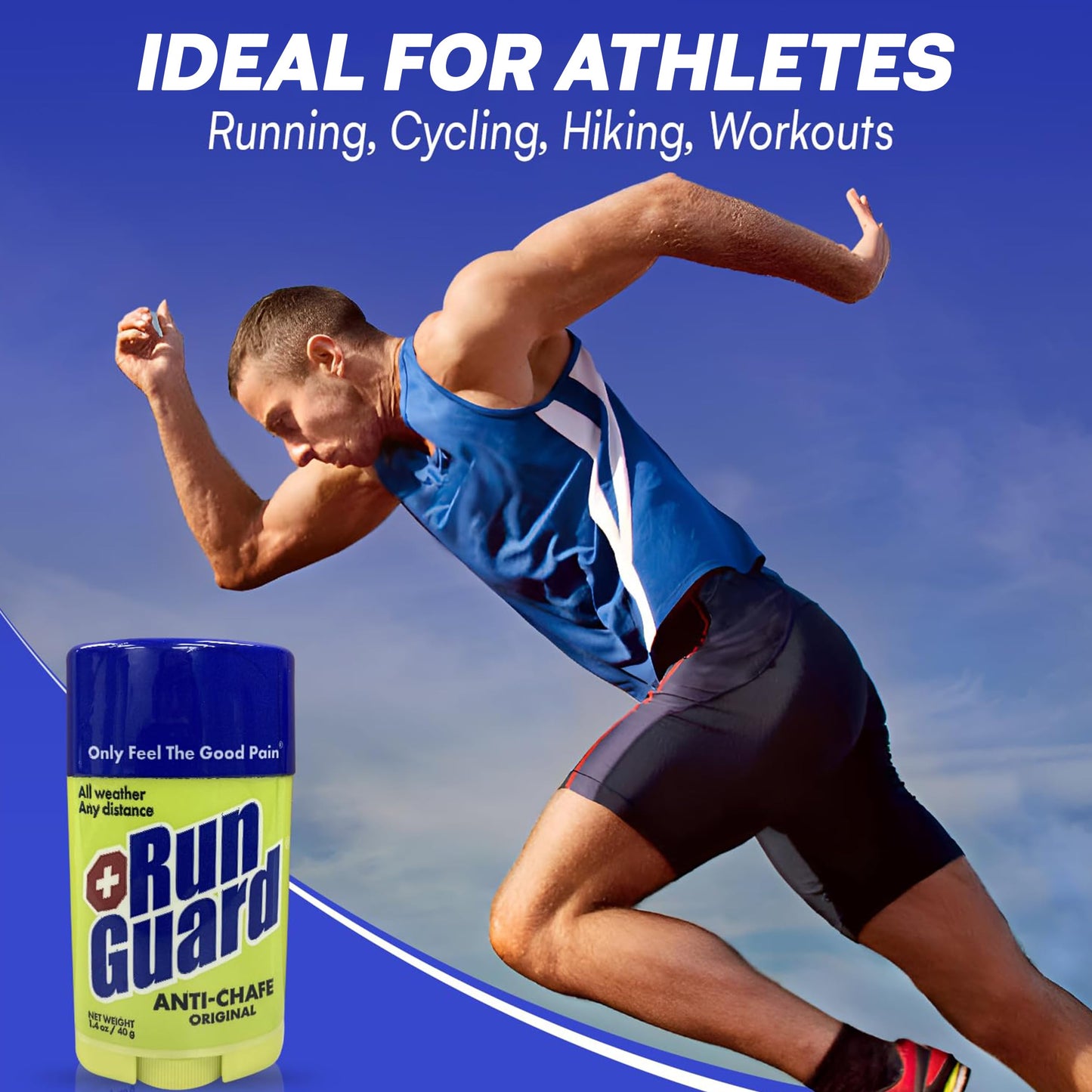 Run Guard Original Anti-Chafing Balm - Highly Effective USA Made Chafe Stick for Runners & Athletes - Sweat & Water-Resistant Formula - Sports Running Anti Chafe Soothing Balm Stick 0.6oz - Pack of 4