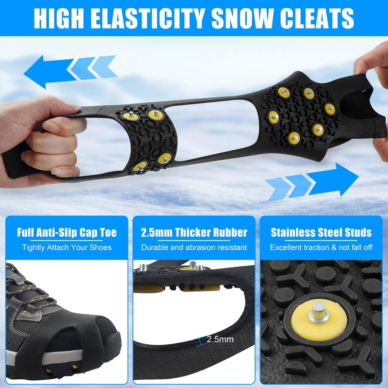 2 Pairs Crampon Ice Cleat Ice Snow Grips Over Shoe Boots Traction Cleats Crampons for Walking on Ice&Snow Anti Slip Cleat Fasten Quickly Easily Over Footwear (Medium【Women(6-8)/Men(4.5-6.5)】)