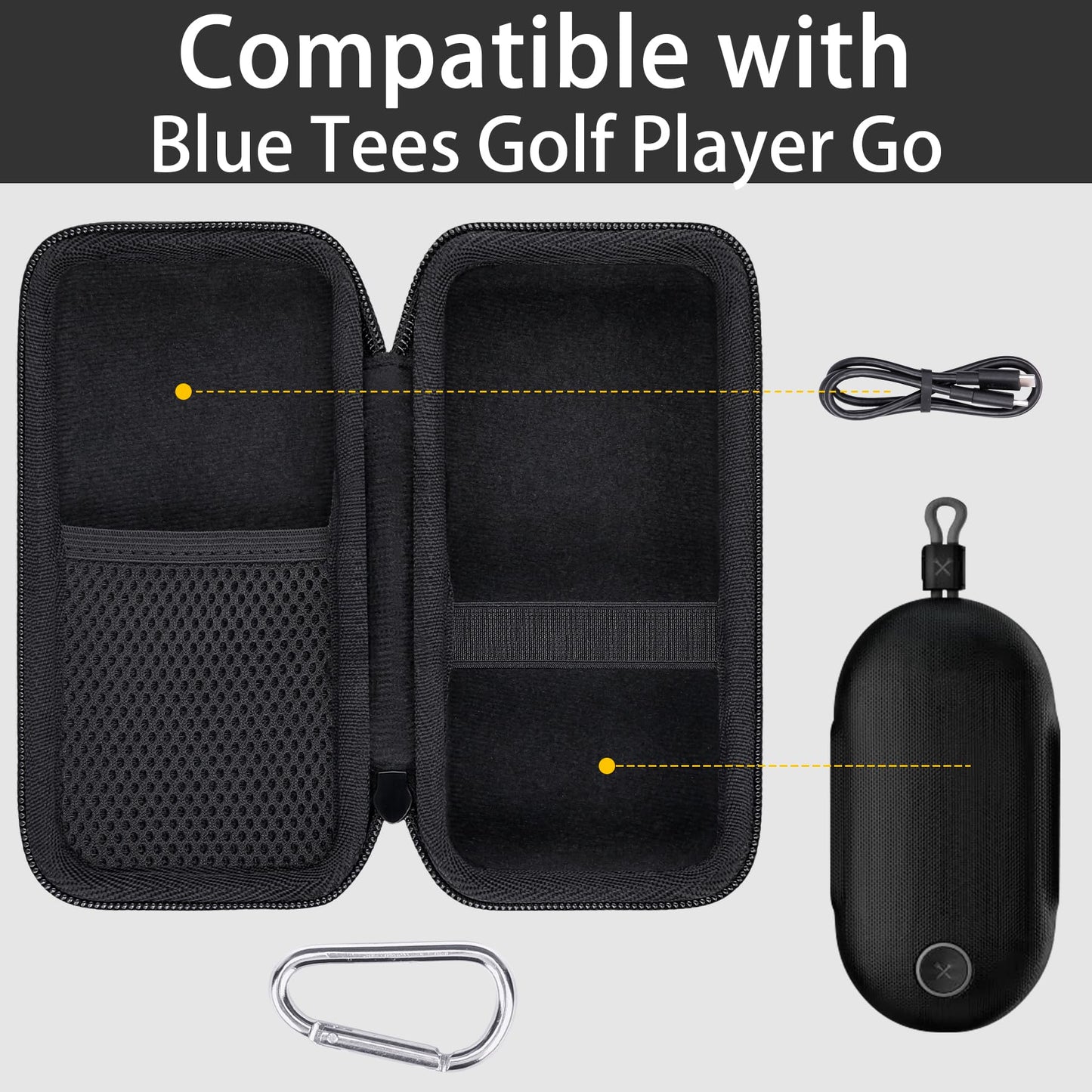 co2CREA Hard Case Replacement for Blue Tees Golf Player Go - Compact GPS Speaker, Portable Travel Case with a Carabiner