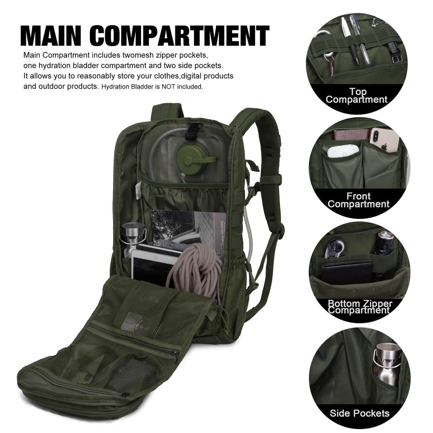 Mardingtop Tactical Backpacks Molle Hiking daypacks for Motorcycle Camping Hiking Military Traveling,25L Backpack