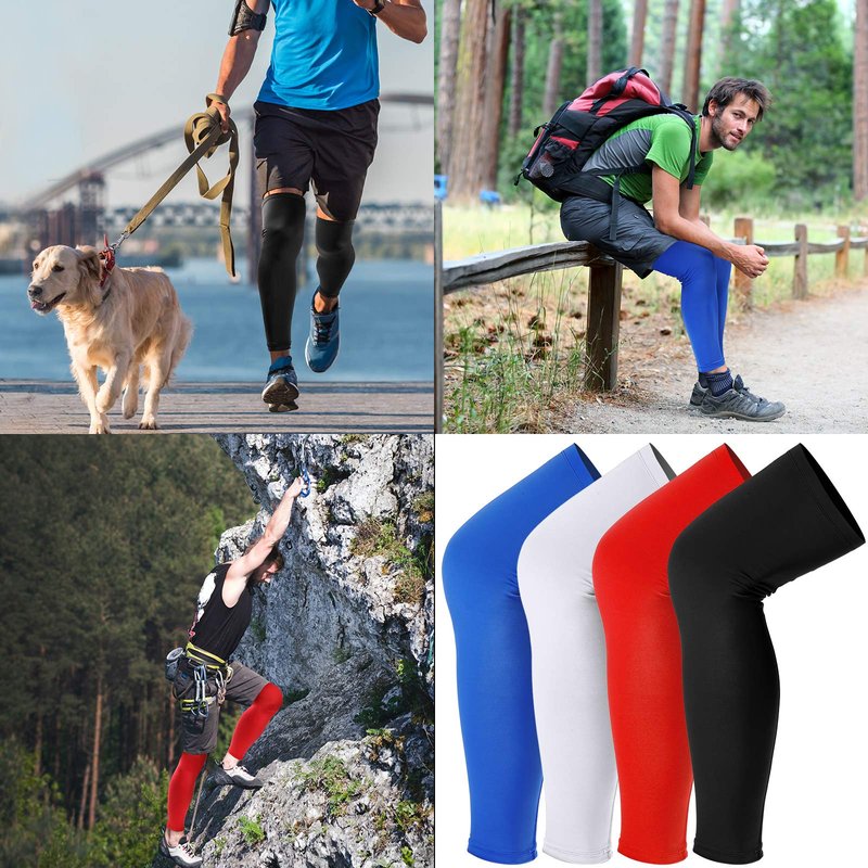 Skylety 4 Pieces Leg Sleeves Cooling Long Sleeves UV Protection for Men Women (Black, Blue, White, Red,L)