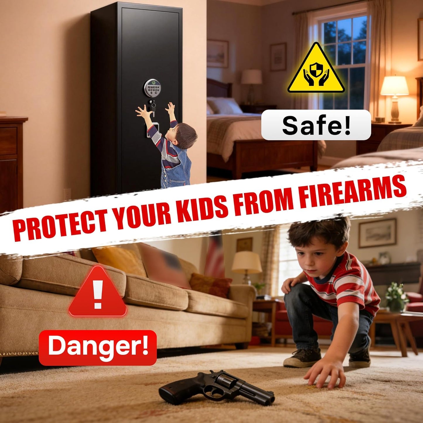 10-12 Gun Safe for Home | Fast Biometric Fingerprint Long Gun Storage - 57" High, Adjustable Shelves, Heavy Duty Black Cabinet