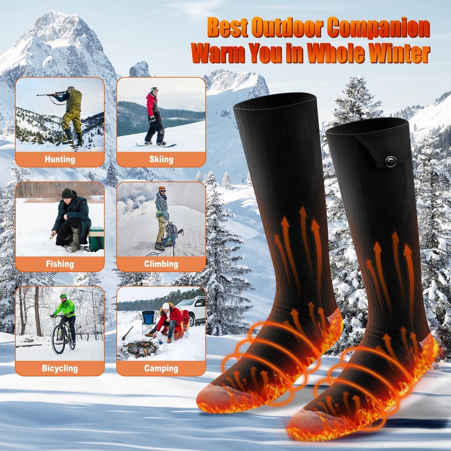Heated Socks APP Control for Men Women, 6000mAh*2 Battery Heated Socks, Electric Feet Warmers Rechargeable Smart Foot Warmers Washable for Camping Fishing Cycling Skiing Skating Hiking Camping