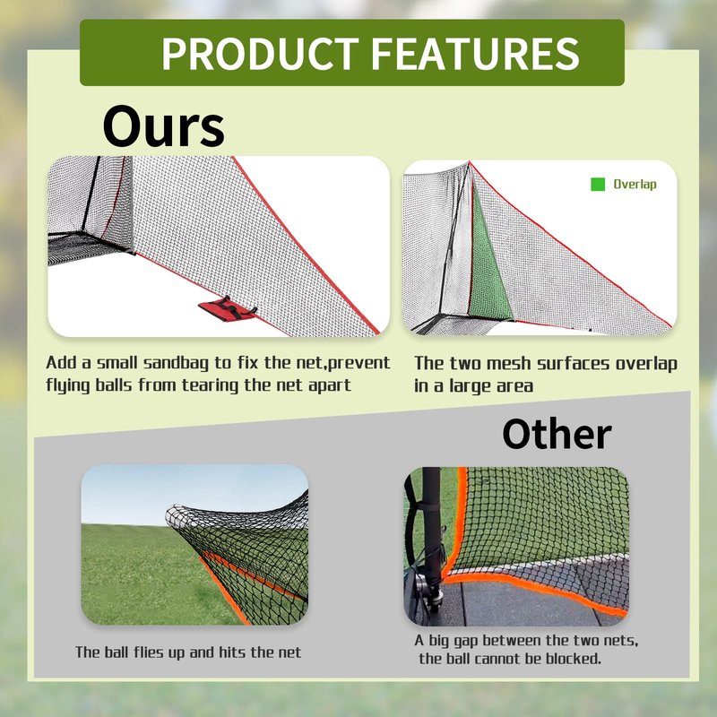 Shank Net Golf Accessory, Shank Net Attachment for Hitting Nets, 7x7ft/ 7x10ft Golf Barrier Side Nets for Indoor and Outdoor (with Two Sandbags)
