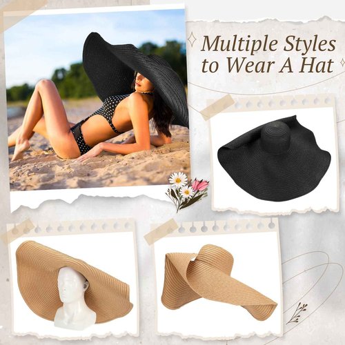 Handepo 6 Pcs Oversized Beach Straw Hat for Women Fashion Large Wide Visor Hat Foldable Beach Hats for Women Floppy Sun Hat Handmade Summer Beach Cap, 27.55 Inch Multicoloured