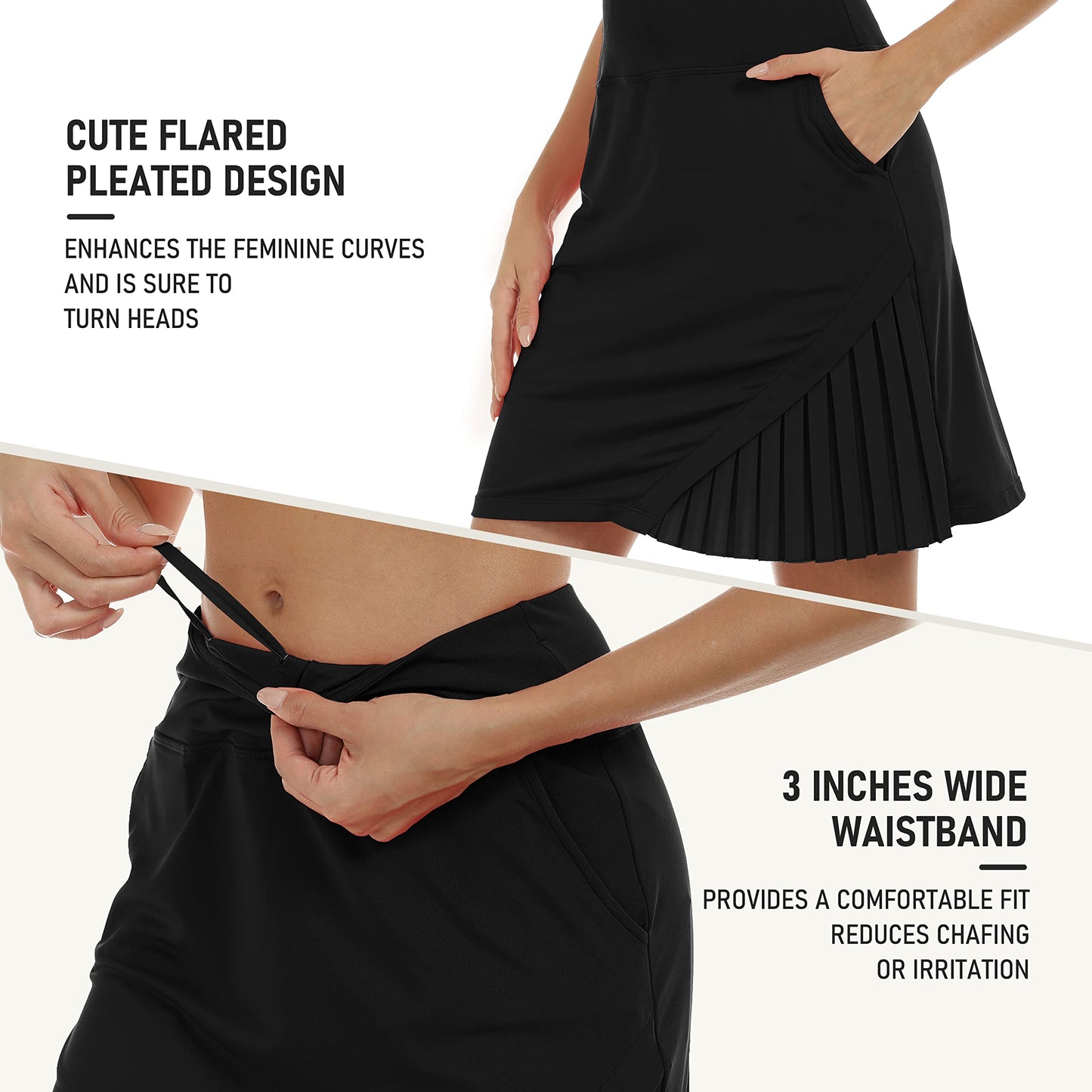 MoFiz Women's 20" Knee Length Golf Skorts Athletic Skirts Summer Casual Active Workout Sports Tennis Skirt with 4 Pockets Black XS