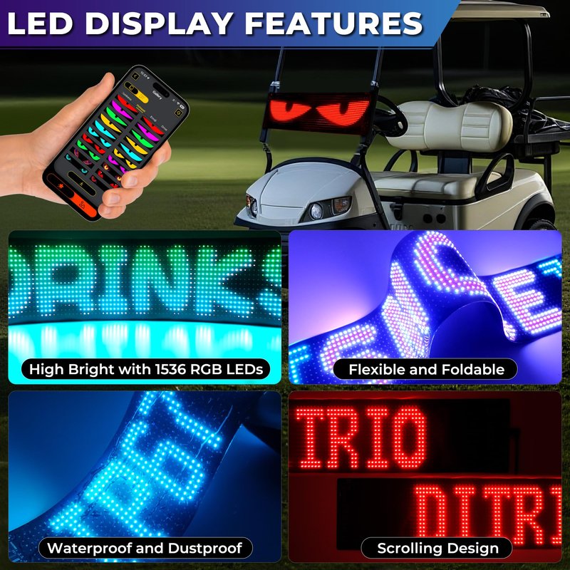 DITRIO Golf Cart Devil Eyes Light,23x5in Programmable Flexible Led Eyes for Car Windshield with App/Remote Control,High Bright DIY Animated Scrolling Electra Eyes for Golf Cart Trucks Suvs Decor