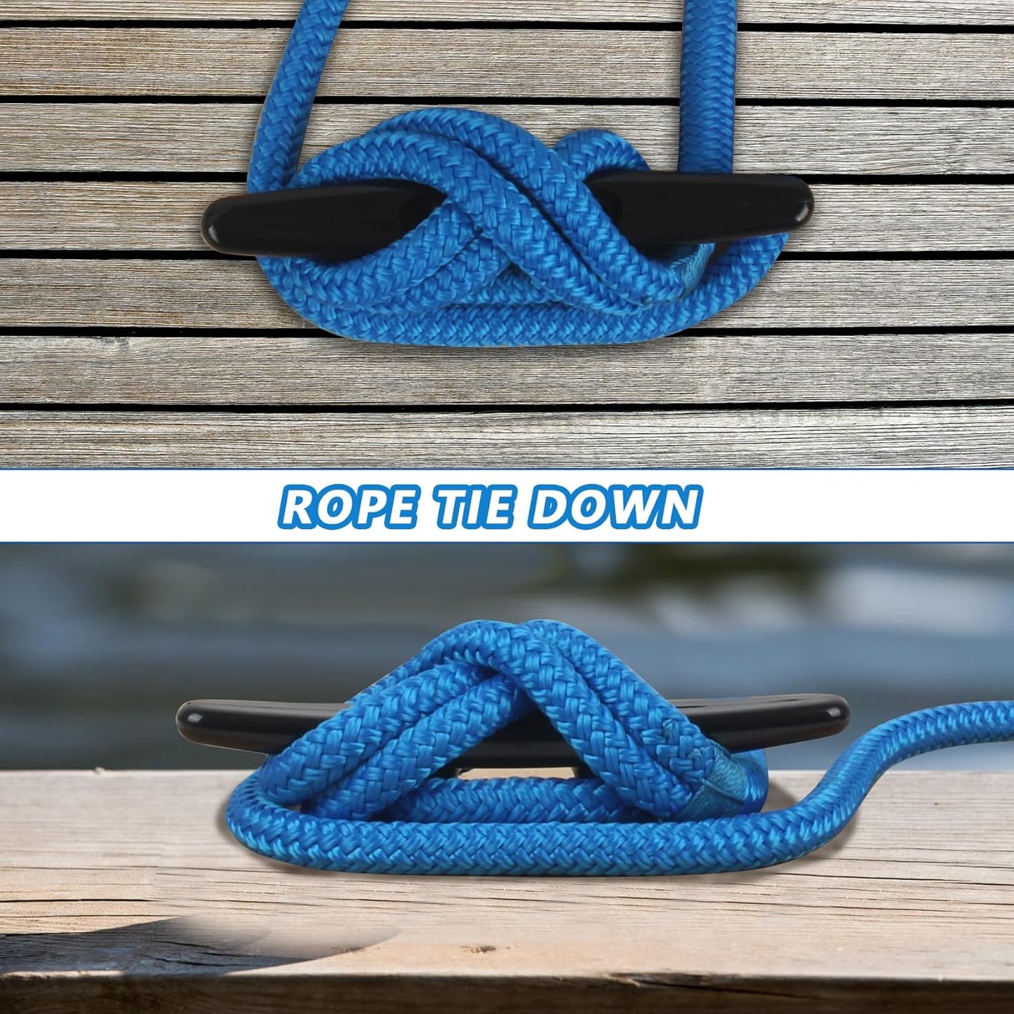 Boat Dock Cleats - Black Nylon Tie Down Cleats with Hardware | 4", 5", 6", 8" Sizes (4 or 6 Pack)