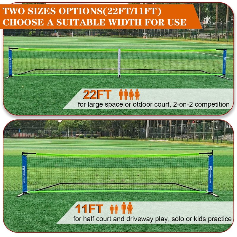 Portable Pickleball Net, Regulation Size 22FT and 11FT Half Court 2-in-1 Pickle Ball Net with 2 Pickleballs and Carry Bag for Driveway, Backyard, Street, Weather Resistance Steady Steel Frame