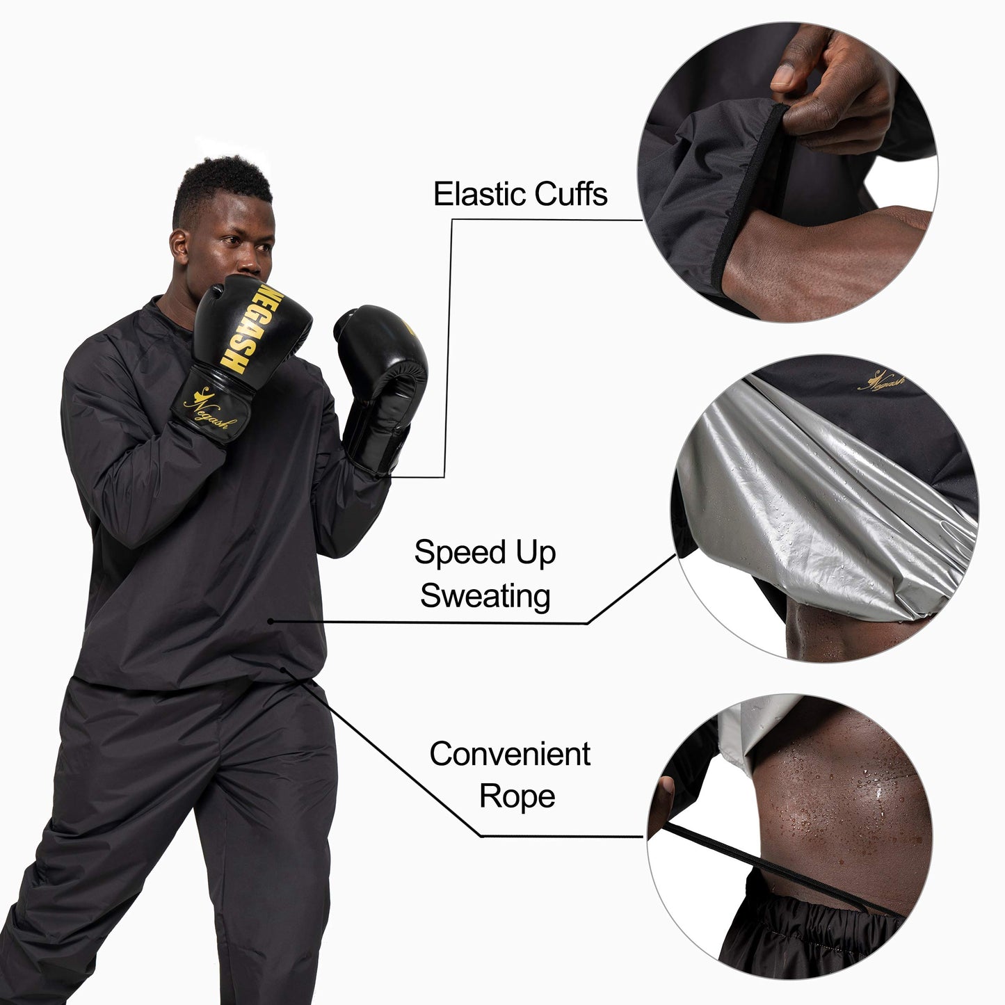 Negash Sauna Suit for Men Anti Torn Sweat Sauna Suit Lightweight Waterproof Men Sauna Suit for Boxing Exercise Fitness