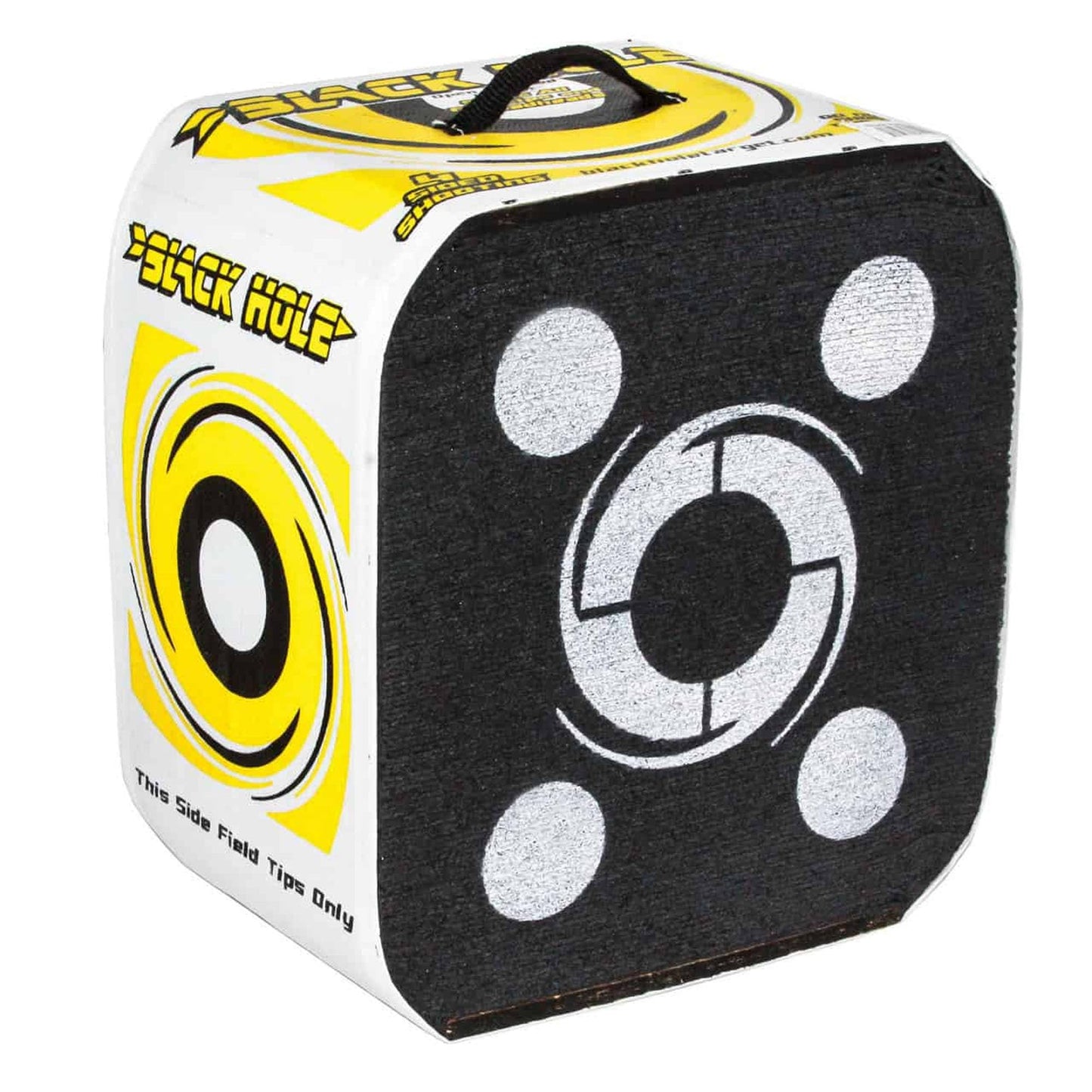 Black Hole 4-Sided Archery Target, 22" x 20" x 11", 300 FPS, Uses Friction Not Force to Stop All Field Points and Broadheads, Open-Face Layered Design, Lightweight and Carry Strap for Portability