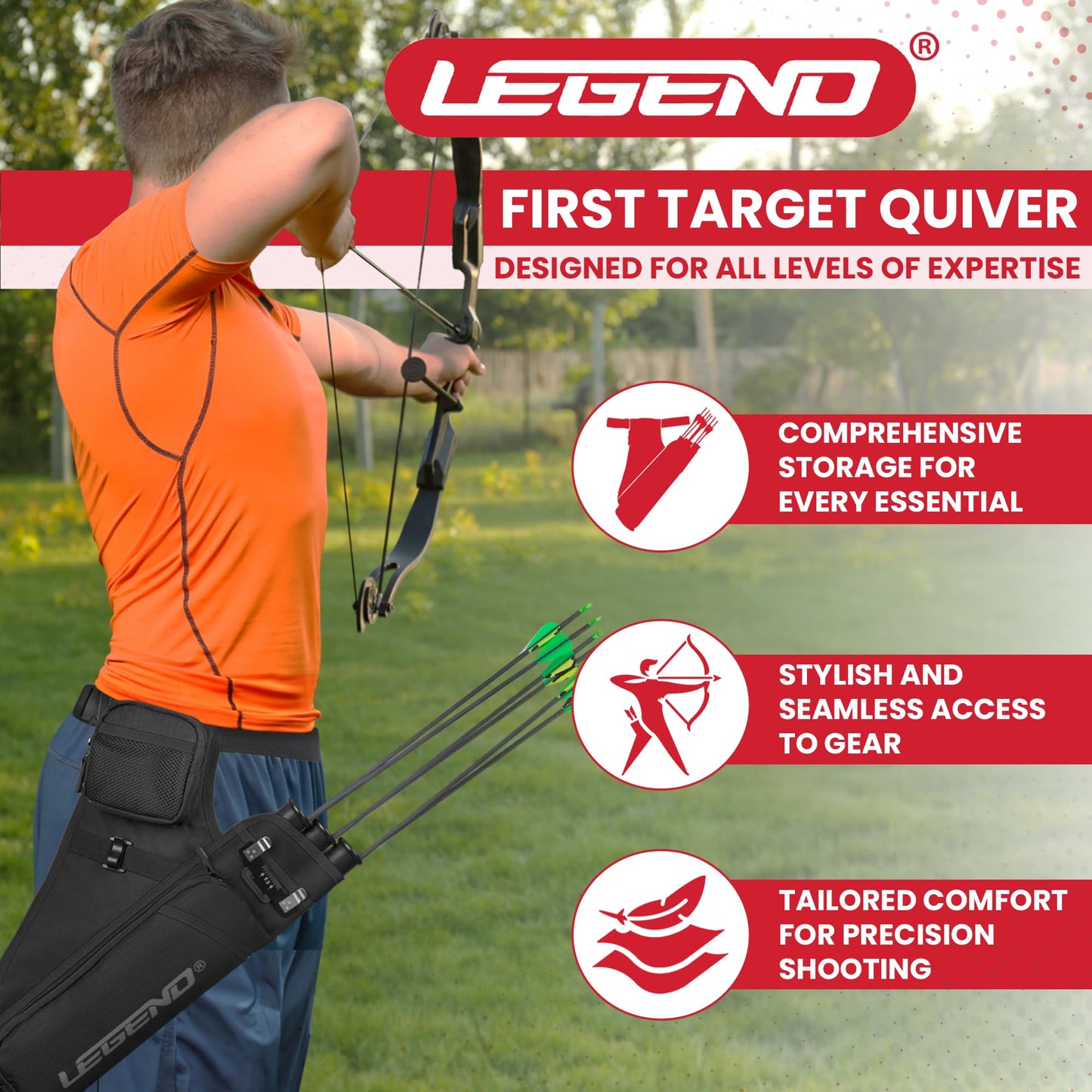 Legend First Hip Quiver, Right Hand Archery Quiver - Black