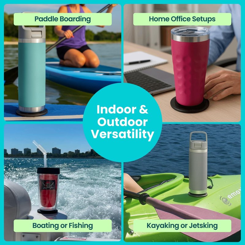 SquidCup Non-Tipping Kit | Magnetic & Suction Cup Base + Adhesive Disc for Cups, Bottles & Can Coolers (Fits 12–30 oz) | Spill-Proof Drink Solution for Boats, Kayaks, SUPs, RVs & More