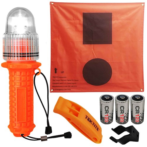TEKTITE® SOSeFLARE 5 NO MORE FLARES! Electronic Boat Distress Flare w/Flag and Audible Signal Kit- USCG & SOLAS Compliant Marine Safety Signal - Waterproof LED & Audible Locator for Boats