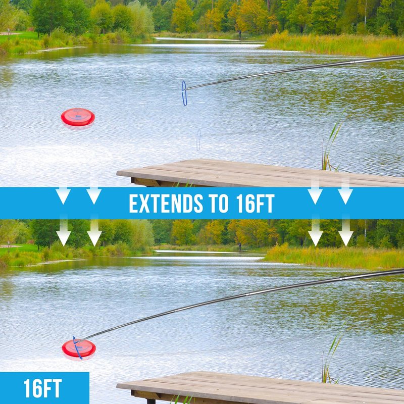 Acebirdie Disc Golf Retriever Pole 16 Feet, Telescopic Discs Retriever with Durable Stainless Steel Frame and Carry Bag - Extendable Golf Accessories Grabber to Retrieve Discs in Water, Trees, Bushes