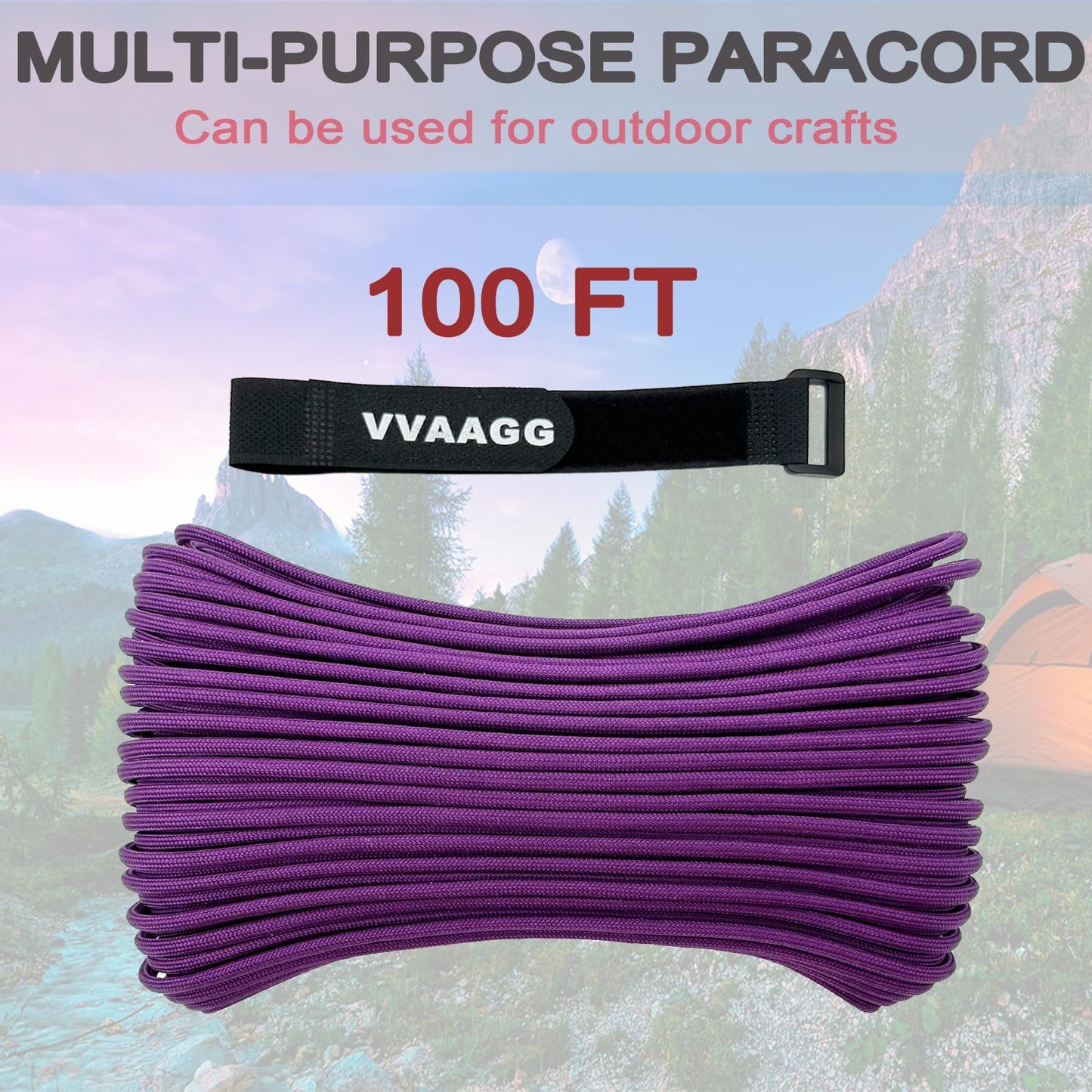 VVAAGG 550 Paracord Rope 100FT, 4mm Thin Tent Rope 550 Parachute Cord, Strong Long Nylon Rope, Outdoor Gear Camping Rope