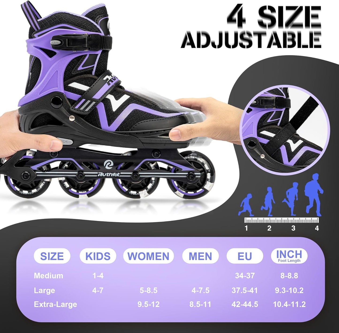 Adjustable Inline Skates for Boys & Girls - Full Light Up Wheels | Outdoor Rollerskates for Kids & Women
