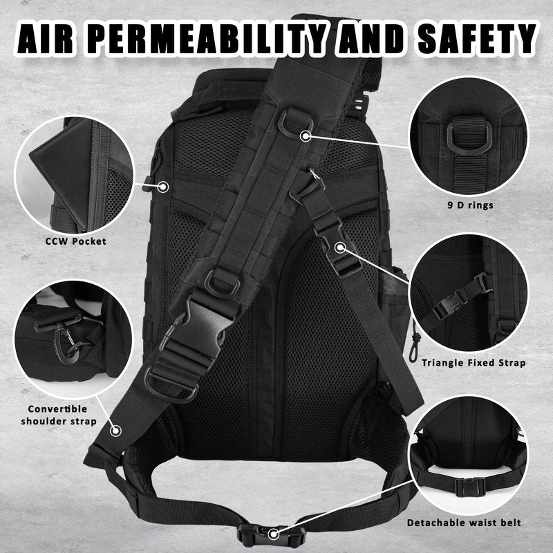 MANETTA Tactical sling Backpack for men- 25l Large Army one shoulder Backpacks For Men Camping Hiking Trekking Daypack Rucksack (black-15.6)