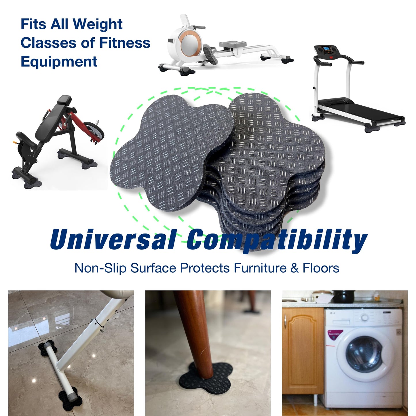 6 Pack Treadmill Pads - Anti-Slip & Anti-Vibration Exercise Equipment Mats - Floor Protectors for Hardwood & Carpet, Noise Reducing Stabilizer Feet for Bike, Elliptical, Rower (Quatrefoil, 4"x4"x0.2")