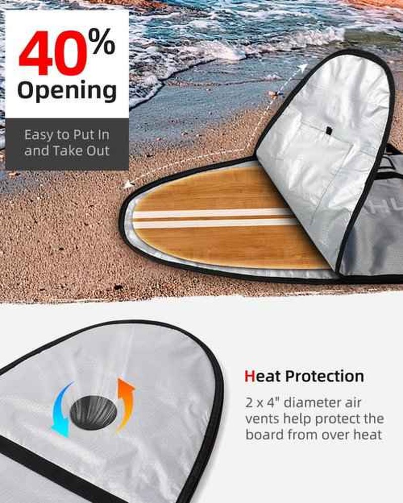 Abahub Premium 7'0 x 24 Surfboard Travel Bag, Foam Padded Surf Board Cover, Mini Mal Funboard Carry Bags for Surfing, Outdoor, Airplane, Car, Truck, Blue