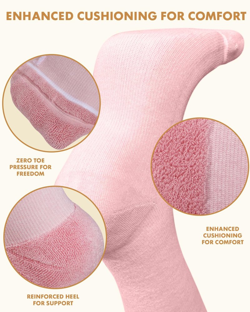 Lalapapa Cotton Compression Socks for Women - 15-20mmHg Cushioned Sole, Soft Breathable for Pregnancy Travel Nurse, Pink and Beige, S/M