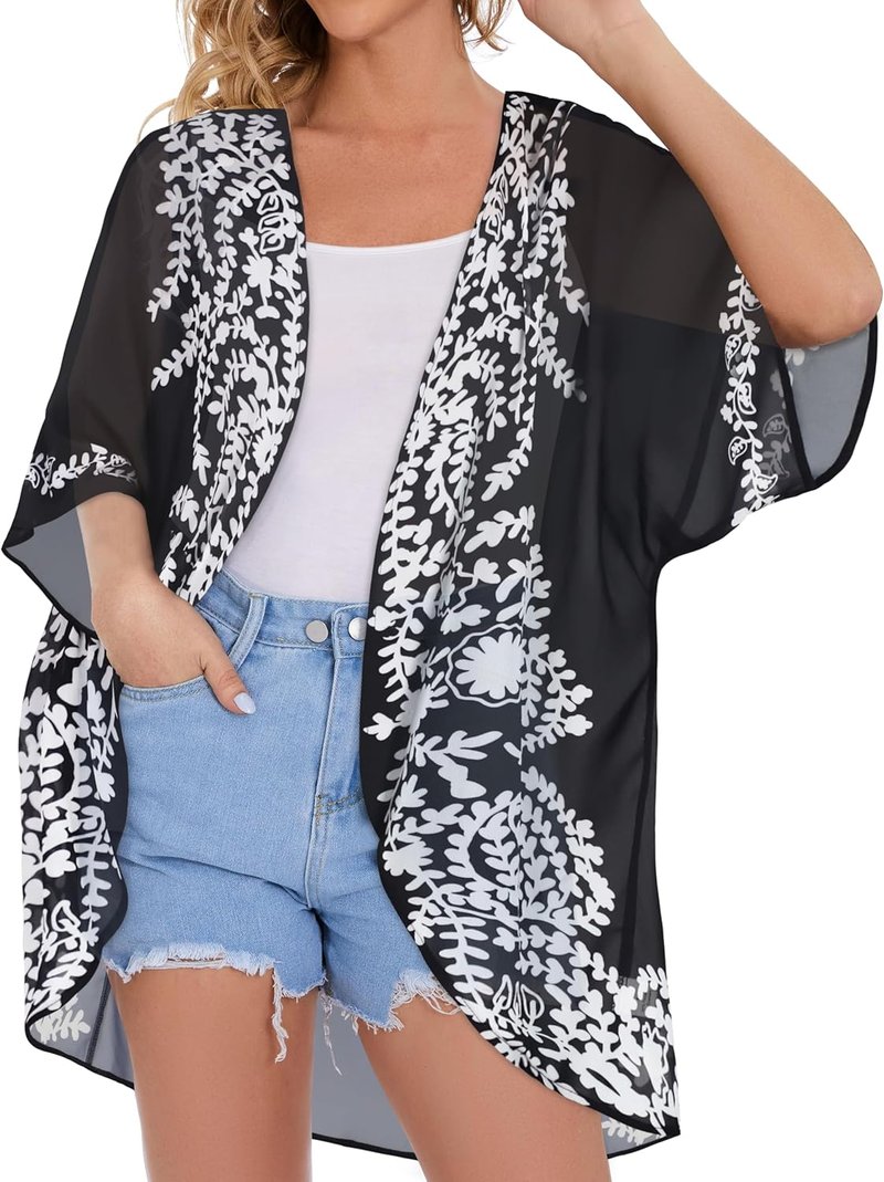 Floral Print Puff Sleeve Kimono Cardigan - Casual Loose Cover Up Top for Women | 2026 Style