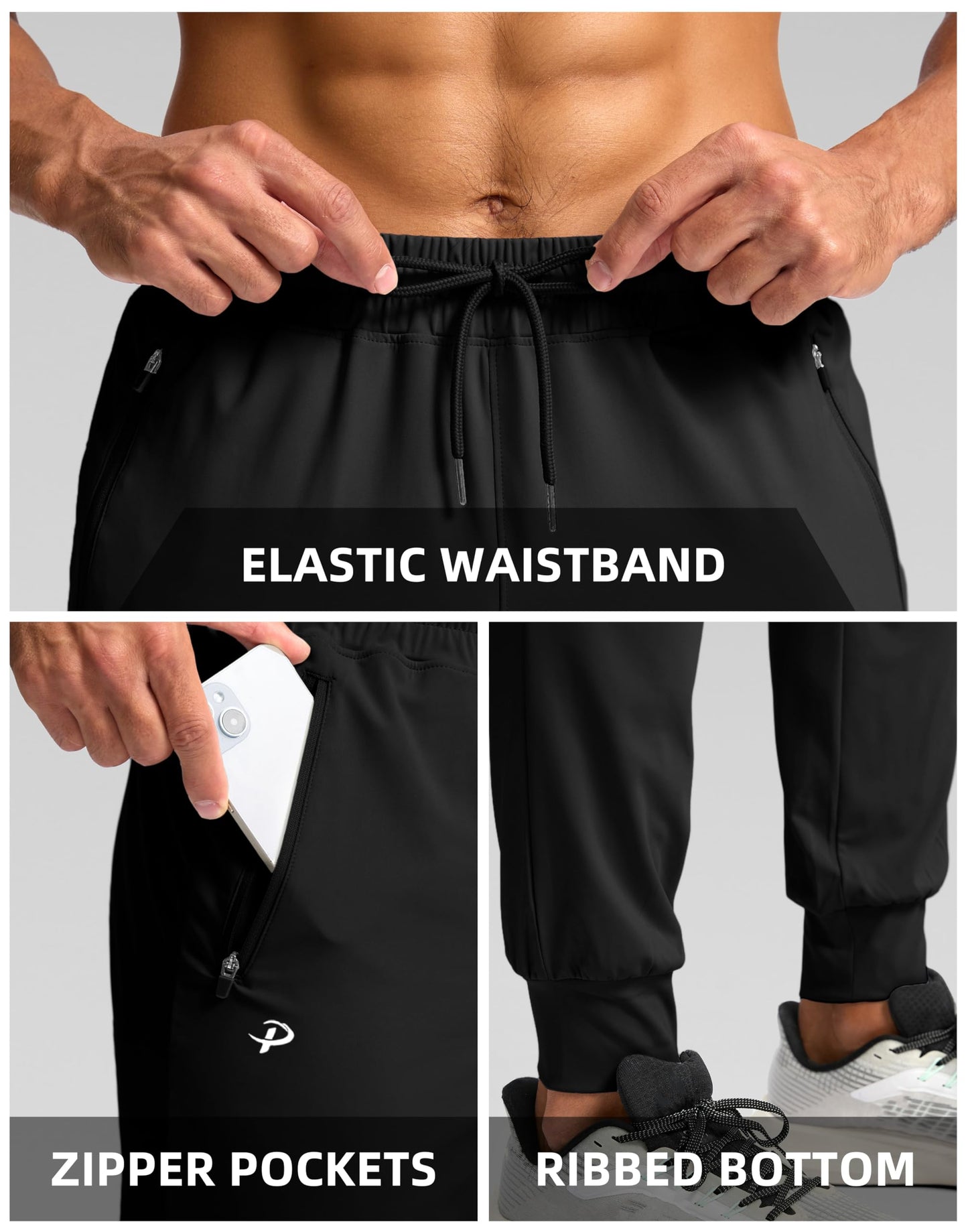 Pudolla Joggers for Men Lightweight Sweatpants with Pockets Athletic Pants for Men Gym Sweatpants Men Workout Pants(Black L)