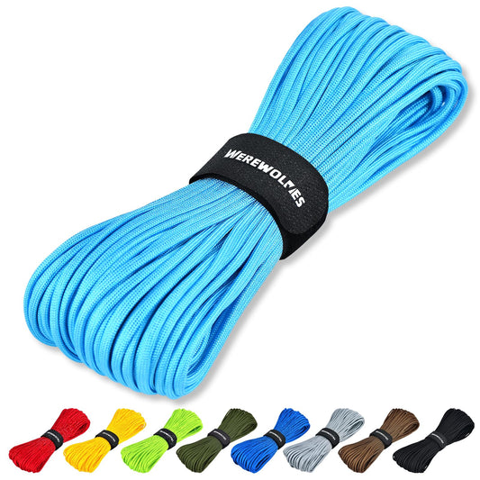 WEREWOLVES Paracord Rope, 7 Strand Type III Parachute Cord 4mm 100ft / 200ft for Crafting, DIY Projects, Survival Bracelets (Sky Blue, 100 ft)