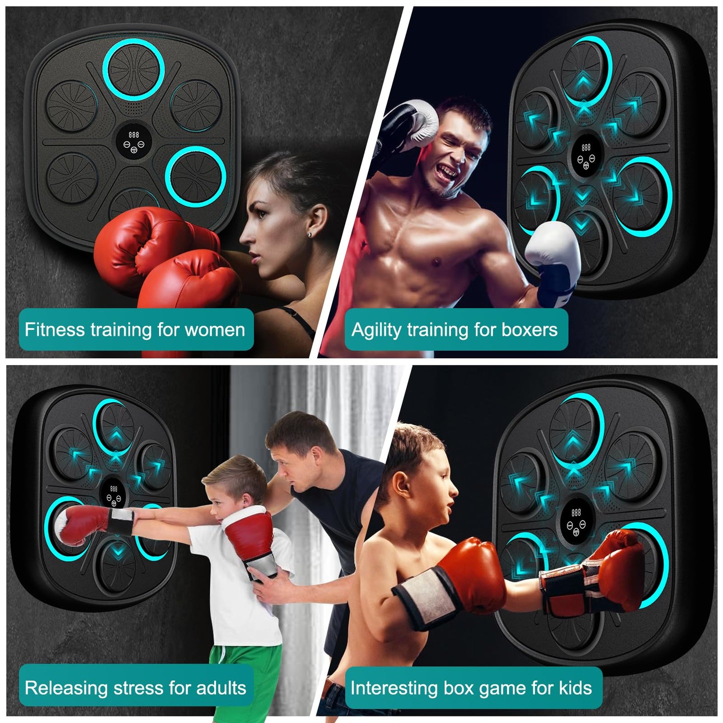 OurStarry Smart Music Boxing Machine for Adults and Kids, Wall Mounted Punching Trainer with Boxing Gloves, LED Electronic Target, 9 Modes and 9 Speeds, Home Gym Workout Equipment (Black 03)