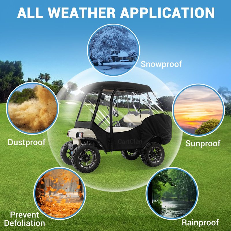 CartClan Golf Cart Enclosure Suitable for 4 Passenger Club Car DS Golf Carts, Club Car DS Golf Cart Heavy Duty Rain Cover with 4 Zipped Doors(Includes Storage Bag)