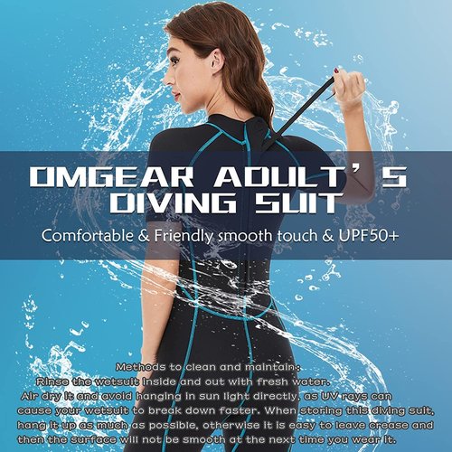 OMGear Wetsuit Women Men 3mm Neoprene Dive Wet Suit for Cold Water Short Thermal Swimsuit for Adults Snorkel Suit for Snorkeling Scuba Diving Swimming Surfing(Wathet,M)