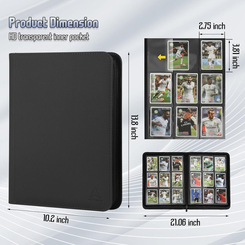 9 Pocket Card Binder - 540 Capacity Zip Closure | Sturdy PU Leather Protector for MTG, TCG, Sports & Collectibles (Black)