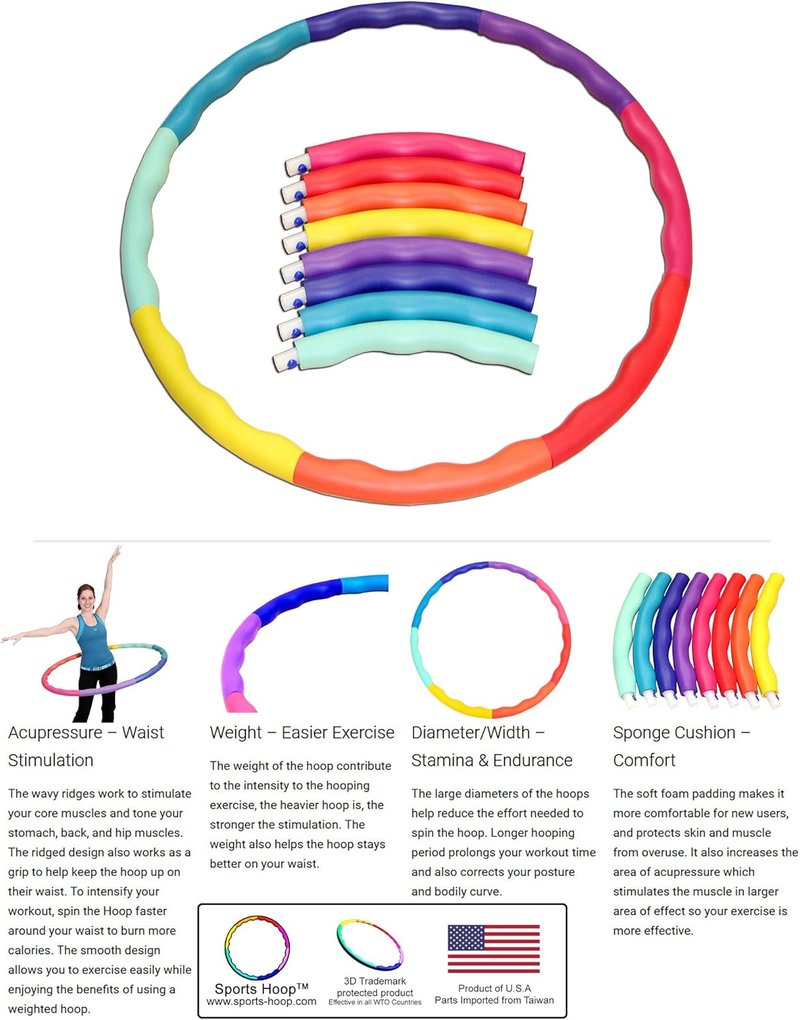 Weighted Hula Hoop - 5.3lb Fitness Exercise Hoop for Weight Loss | Colorful Rainbow Design